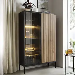 Вітрина низька з підсвіткою Perfect Home Сенто / Sento WT104 2-дверна Чорний/дуб вотан (PFH-091490) - мініатюра 1