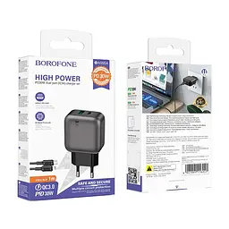 Мережевий зарядний пристрій з кабелем Borofone BAS55A Absolute PD30W+QC3. 0 charger set (C to iP) (EU) чорний - мініатюра 2
