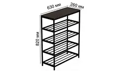 Полиця для взуття Слайм 4 Ferrum-decor 820x630x260 Чорний метал ДСП Венге Магія 16 мм (FRD-105161) - мініатюра 6