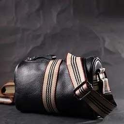 Сумка для жінок з акцентом посередині із натуральної шкіри Vintage 22362 чорна - мініатюра 9