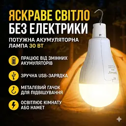 Кемпінгова акумуляторна LED-лампа Rainberg P921 30W (1500 Lm, 2x18650) підвісна, з USB-зарядкою - мініатюра 2