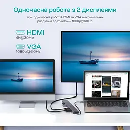 USB-C хаб 11-в-1 Choetech M20 HDMI 4K\30Hz, VGA, 3 USB-A 3.0, USB-C 3.0, RJ45, USB-C PD, SD-card, TF-card, 3.5mm audio (43-00154) - мініатюра 6