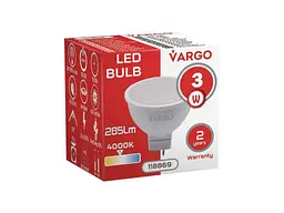 Лампа світлодіодна VARGO 3W GU5,3 MR16 GU5.3 4000К 220V (V-118869) - мініатюра 2
