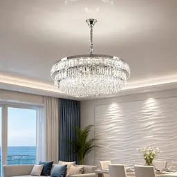 Велика хромована кришталева світлодіодна люстра Splendid Ray L2211/800/12+LED (CR), 80 см на 12 ламп з дистанційним керуванням