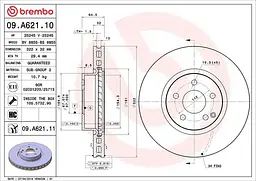 Диск гальмівний передній вентильований Mercedes E-class, Slk, C-class, Slc 07-25р Brembo (09.A621.11)