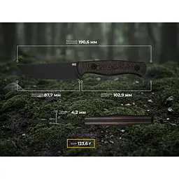 Ніж фіксований туристичний Weknife Notchline, (8.7 см) CPM S35VN /Carbon Fiber мідний з чохлом - мініатюра 14