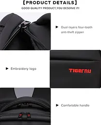 Рюкзак міський Tigernu T-B3585 з USB портом та відсіком для ноутбука 15,6" 26л Dark Gray (19387) - мініатюра 7