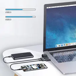 Мультипортовий адаптер USB Хаб Baseus Multi-Functional USB A to RJ45*1+USB3.0*2 CAHUB-FP01 Black - мініатюра 6
