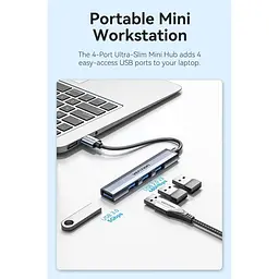 Хаб USB 3.0 - 1xUSB 3.0/3xUSB 2.0, 0.15м, 5 Гбіт/с, Grey Vention - мініатюра 7