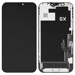 Дисплей для iPhone 12, iPhone 12 Pro, чорний, з рамкою, High, з пластиками камери та давача приближення, (OLED), GX OEM hard