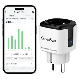 GreenSun WiFi розетка-лічильник електроенергії 16A 2.4G (Smart Life), чорна
