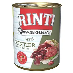 Беззерновий вологий корм Rinti Kennerfleisch mit Rentier Рінті повнораціонний для собак, Оленина 800 г (91078)