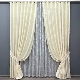 Комплект штор з тюлем VR-Textil Льон Мармур, молочний з білим, 2 штори 100×270 см + тюль 300×270 см, арт. 71-136/1