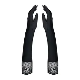 Високі рукавички з каменями та мереживом Obsessive Miamor gloves, black - мініатюра 2