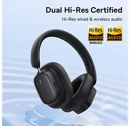 Накладні навушники Baseus Bowie H1i, Noise-Cancellation Wireless Headphones, BT5.3, 3.5mm, 600mAh, 100h, ANC, black - мініатюра 8