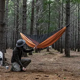 Гамак одномісний з москітною сіткою та тентом Naturehike NH20ZP092 Shelter camping 75D (Помаранчевий) - мініатюра 5