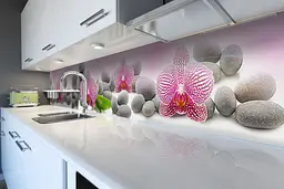 Кухонний фартух Орхідеї і Сірі Камені для кухні наклейка ПВХ квіти Рожевий 60х200 см Happy Pocket Z180556