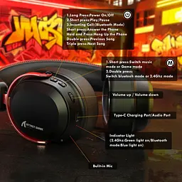 Ігрова гарнітура Attack Shark L30PRO Wireless,2.4GHz/Bluetooth/3.5mm AUX/AUX-to-Type-C,Black and Red - мініатюра 6