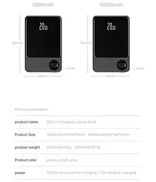 Бездротовий Повербанк MagSafe Power Bank для iPhone 10000mAh 20W Магсейф Павербанк з бездротовою зарядкою Q9 - мініатюра 7