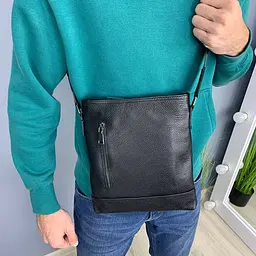 Сумка чоловіча шкіряна Handycover S106 чорна кроссбоді з кишенею - мініатюра 7