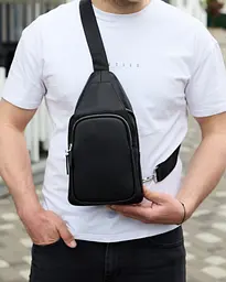 Чоловіча сумка з натуральної шкіри 18х31х7 через плече Tiding Bag 34091 чорна 18 см - мініатюра 3