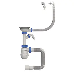 Сифон для кухонної мийки Mixxus SK-07-B з нержавною сіткою, відведенням для пральної машини та гнучким круглим переливом 3 1/2"×40 MI8199