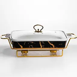 Мармітниця порцелянова Yiwu Black Marble 2 л 40х22.5х15.5 см марміт на підставці для перших страв ML438-15 - мініатюра 5