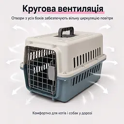 Переноска для котів і собак до 12 кг 48×32×30 - вентильована з комплектом (підвісна миска тавнутрішнім вкладишем) KT8002012 - мініатюра 8