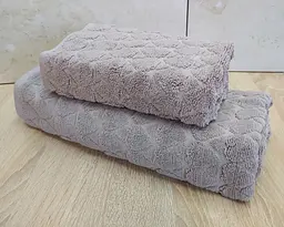 Набір турецьких махрових рушників 50х90+70х140 Gulcan Jacquard Cotton Lux Damla Dark Bej - мініатюра 2