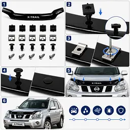 Дефлектор капота мухобойка Nissan X-Trail (T31) 2007-2014 Євро Кріплення Vip Tuning (NS15) - мініатюра 2