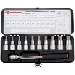 Набір головок торцевих Wurth 1/2" INHEX з тріскачкою в кейсі 11 шт. Zebra (096513 110)