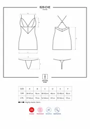 Сатиновий комплект для сну з мереживом Obsessive 828-CHE-1 chemise & thong S/M, чорний, сорочка, стр - мініатюра 7
