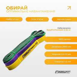 Набір двошарових резинок для підтягування EasyFit Premium 2-32 кг (3 шт) - мініатюра 3