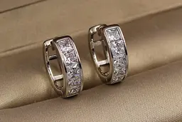 Сережки Xuping Jewelry кільця великі квадратні камені 1.5 см сріблясті - мініатюра 2