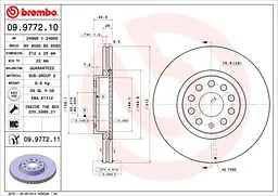 Диск тормозной передний вентилируемый Audi A3, Q3, A1, TT, Q2 01-25г Brembo ( 09.9772.11 ) - миниатюра 2
