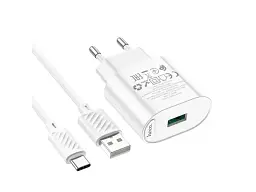 Мережевий зарядний пристрій Hoco C109A Fighter 18 W USB Type-A - USB Type-C cable White (6931474784834) - мініатюра 2