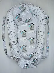 Позиціонер для новонародженого кокон, babynest з ручками, зі знімним дном + подушка BST Ведмедик Сірий