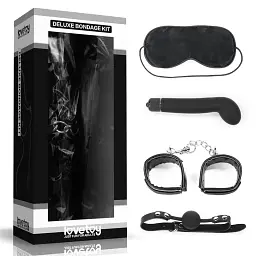 БДСМ набір: маска LoveToy Bondage Kit Vibrating, кляп, наручники та вібратор для точки G, чорний - мініатюра 6
