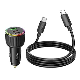 Автомобільний зарядний пристрій Hoco NZ17 USB/2 Type-C PD 75W чорний + кабель Type-C to Type-C - мініатюра 6