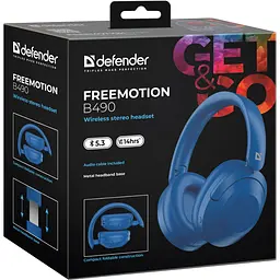 Гарнітура Defender FreeMotion B490 Bluetooth+3,5 мм+USB-C, Синій - мініатюра 8