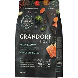 Сухой беззерновой корм для стерилизованных кошек Grandorf Fresh Salmon & Sweet Potato Adult Cat Sterilised лосось с бататом 400 г