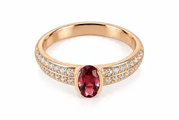 Золота каблучка з родолітом і муасанітами К-0832 18 - мініатюра 3