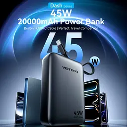 Батарея універсальна Vention 20000 mAh 45W Mini with Built-in USB-C Cable Gray (FHGH0)