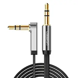 Аудіо кабель AUX 3.5mm jack Ugreen із кутовим L-подібним штекером AV119 10598 1.5м Чорний із сріблом