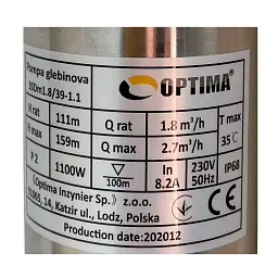 Насос свердловинний з підв, стійк, до піску 3" OPTIMA 3SDm1,8/39 1,1 кВт 159м +пульт+кабель 1,5мNEW - мініатюра 2