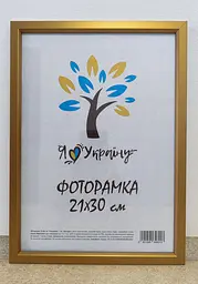 Фоторамка 21Х30, (А4), золота, 1511-0491-11, ОРГСКЛО+ДВП        