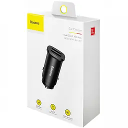 Автомобільний зарядний пристрій Baseus Square Metal 2USB QC 30W CCALL-DS01 Black - мініатюра 2