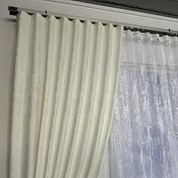 Мармурові жакардові штори молочного кольору 2шт. 150х270 з білим жакардовим тюлем 400х270, на тасьмі ALBO pbe0052579 - мініатюра 4