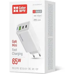 Зарядний пристрій ColorWay GaN Mini 65W PD Port PPS USB (USB-2C1A) white (CW-CHS058PD-WT) - мініатюра 6