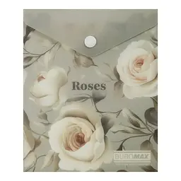 Папка-конверт А6 на кнопці ROSES ARABESKI світло-сіра BM.3922-20 BUROMAX матовий напівпрозорий пластик (4823126809588)